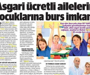Scholarship opportunity for children of minimum wage families (Yeni Şafak)