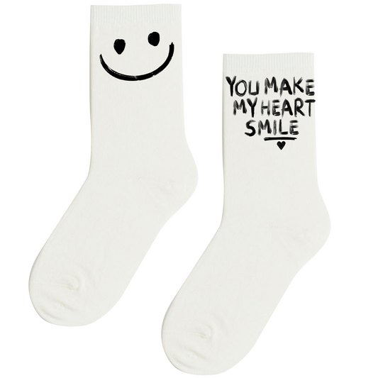 “You Make My Heart Smile” White Socks