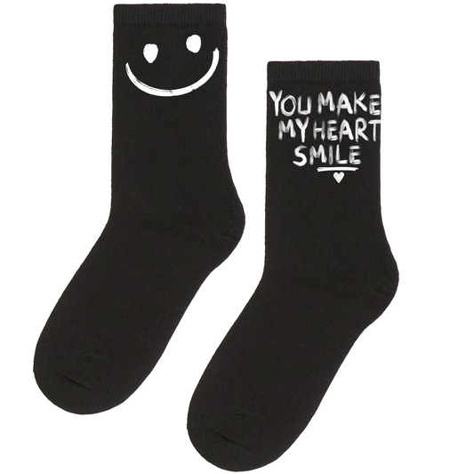“You Make My Heart Smile” Black Socks